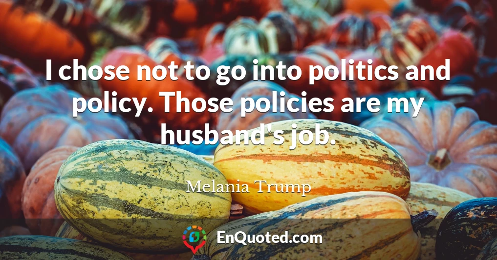 I chose not to go into politics and policy. Those policies are my husband's job.