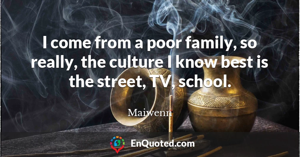 I come from a poor family, so really, the culture I know best is the street, TV, school.