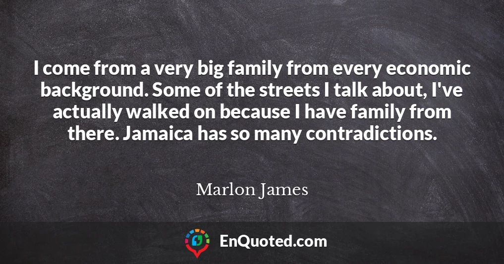 I come from a very big family from every economic background. Some of the streets I talk about, I've actually walked on because I have family from there. Jamaica has so many contradictions.