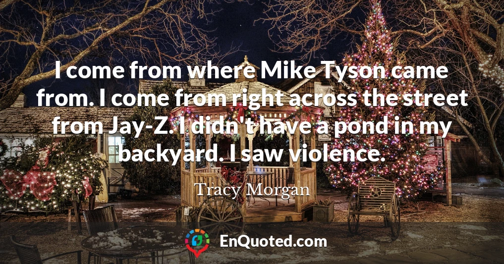 I come from where Mike Tyson came from. I come from right across the street from Jay-Z. I didn't have a pond in my backyard. I saw violence.