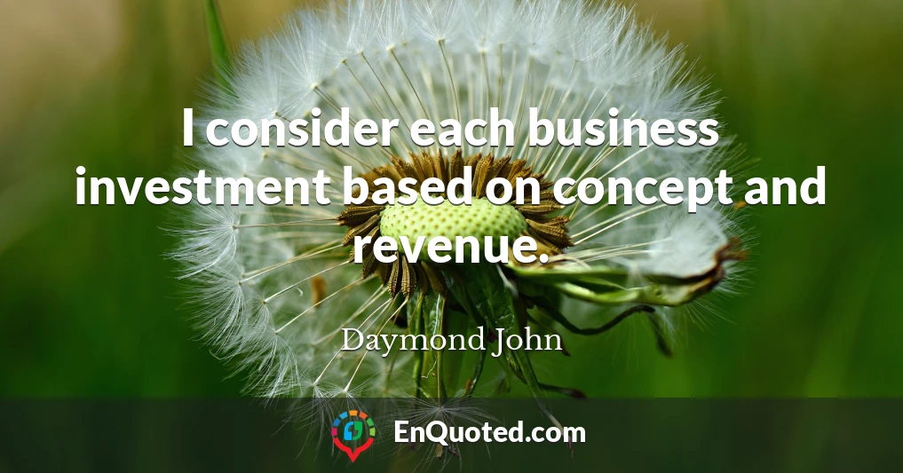 I consider each business investment based on concept and revenue.