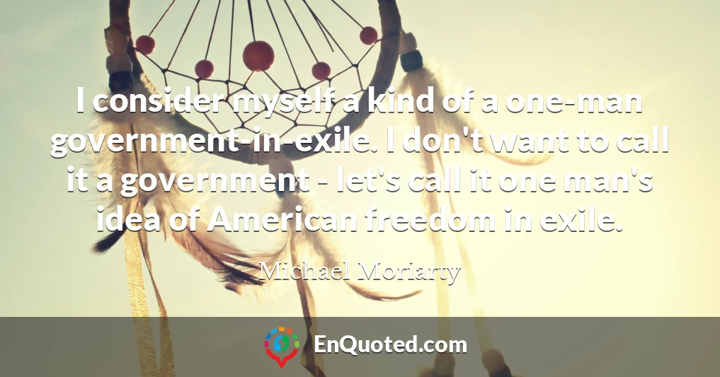 I consider myself a kind of a one-man government-in-exile. I don't want to call it a government - let's call it one man's idea of American freedom in exile.