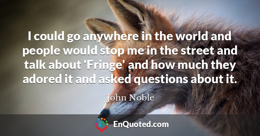I could go anywhere in the world and people would stop me in the street and talk about 'Fringe' and how much they adored it and asked questions about it.