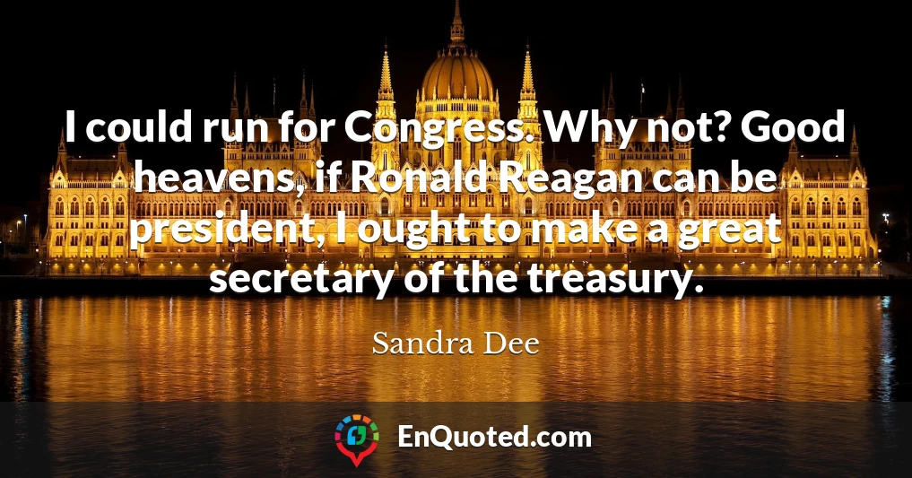 I could run for Congress. Why not? Good heavens, if Ronald Reagan can be president, I ought to make a great secretary of the treasury.