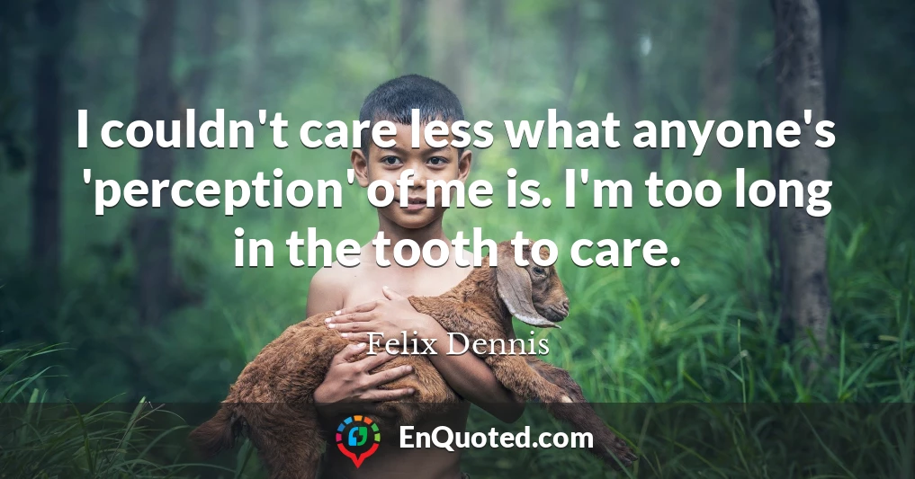 I couldn't care less what anyone's 'perception' of me is. I'm too long in the tooth to care.