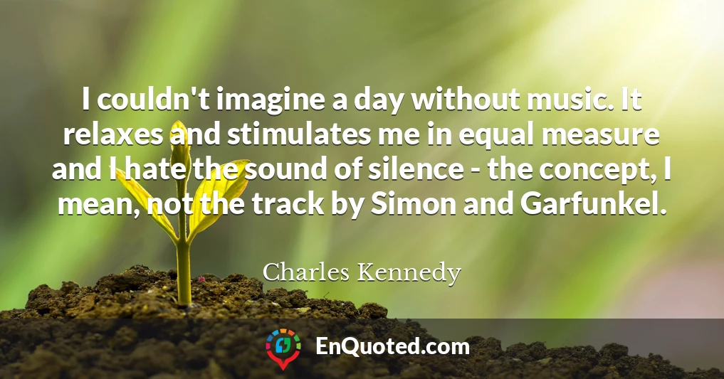 I couldn't imagine a day without music. It relaxes and stimulates me in equal measure and I hate the sound of silence - the concept, I mean, not the track by Simon and Garfunkel.