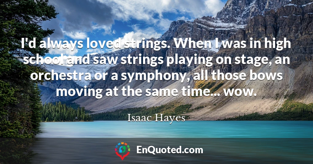 I'd always loved strings. When I was in high school and saw strings playing on stage, an orchestra or a symphony, all those bows moving at the same time... wow.