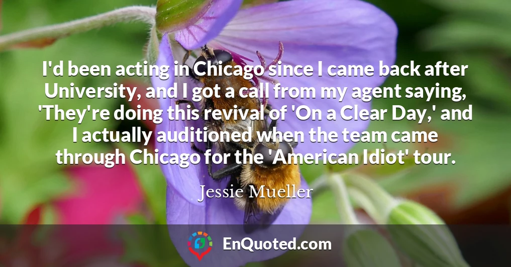 I'd been acting in Chicago since I came back after University, and I got a call from my agent saying, 'They're doing this revival of 'On a Clear Day,' and I actually auditioned when the team came through Chicago for the 'American Idiot' tour.