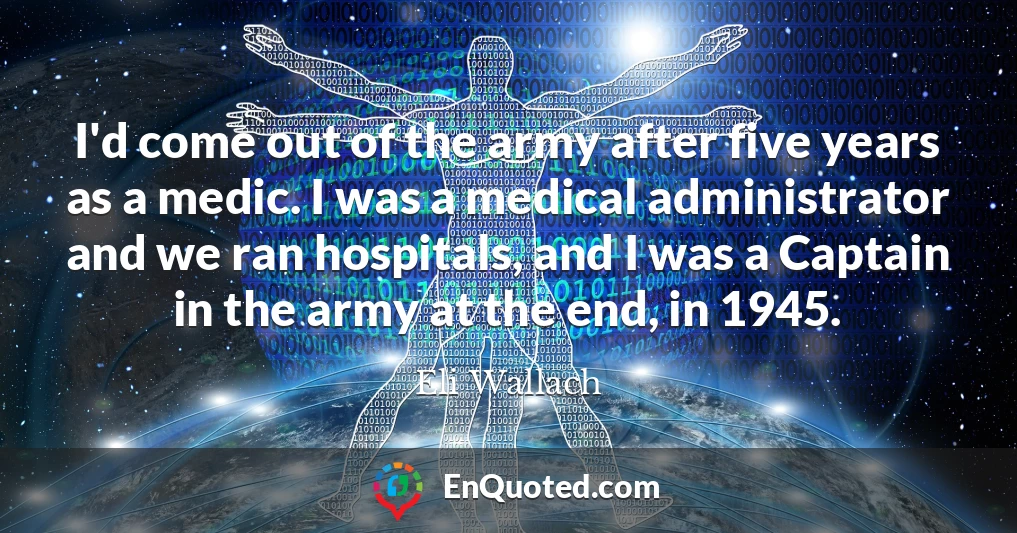 I'd come out of the army after five years as a medic. I was a medical administrator and we ran hospitals, and I was a Captain in the army at the end, in 1945.