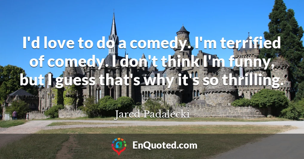I'd love to do a comedy. I'm terrified of comedy. I don't think I'm funny, but I guess that's why it's so thrilling.