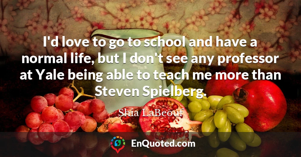 I'd love to go to school and have a normal life, but I don't see any professor at Yale being able to teach me more than Steven Spielberg.