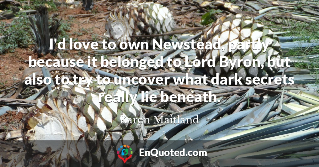 I'd love to own Newstead, partly because it belonged to Lord Byron, but also to try to uncover what dark secrets really lie beneath.