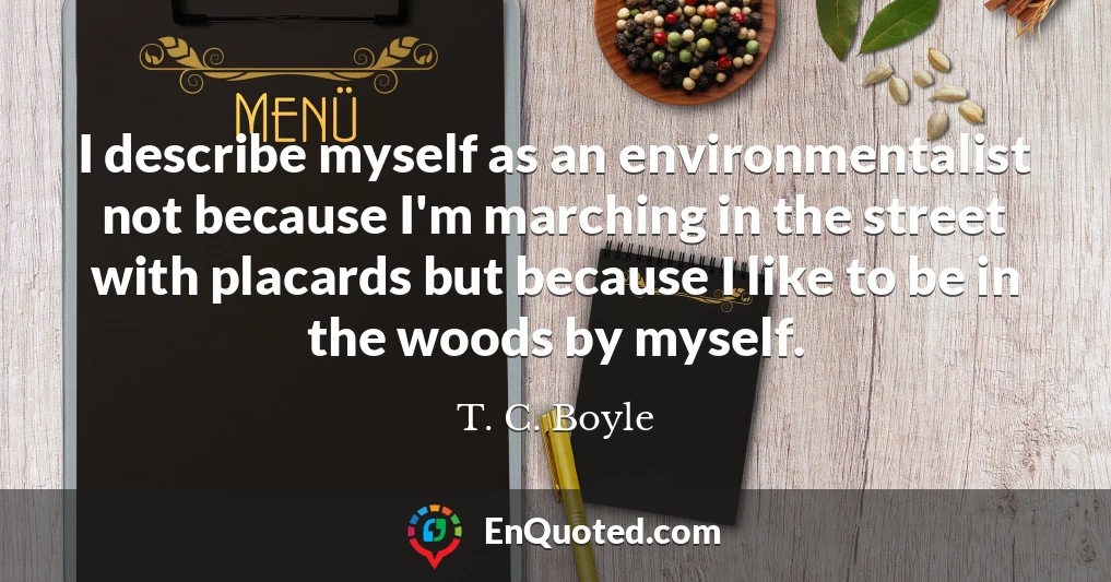 I describe myself as an environmentalist not because I'm marching in the street with placards but because I like to be in the woods by myself.