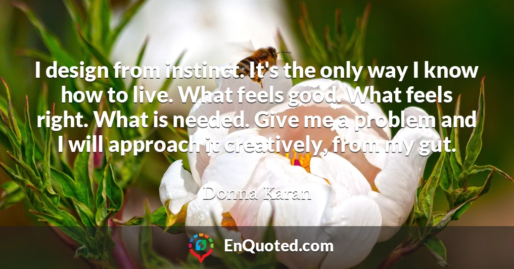I design from instinct. It's the only way I know how to live. What feels good. What feels right. What is needed. Give me a problem and I will approach it creatively, from my gut.