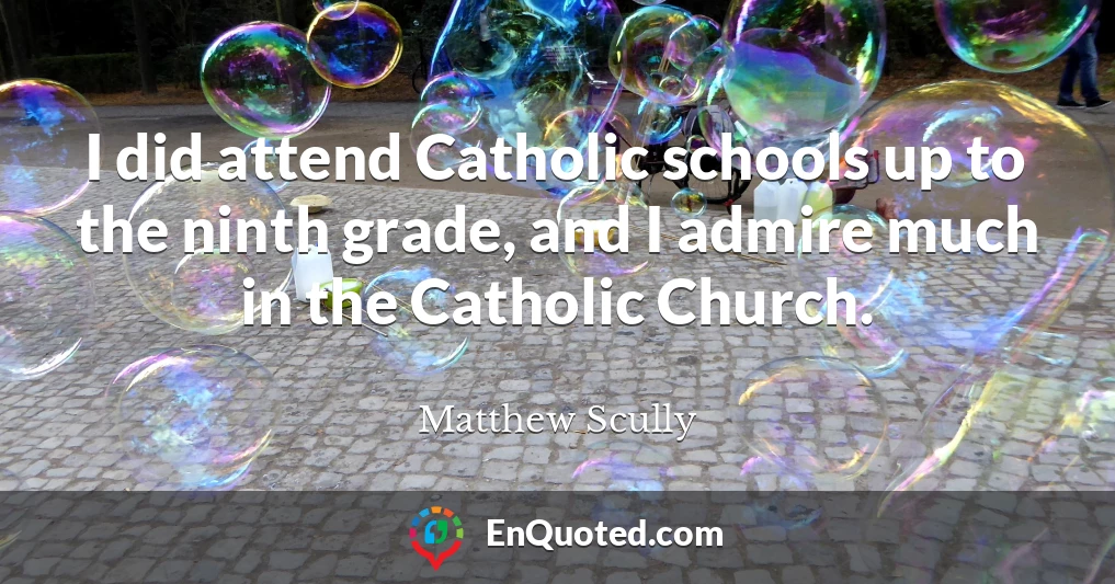 I did attend Catholic schools up to the ninth grade, and I admire much in the Catholic Church.