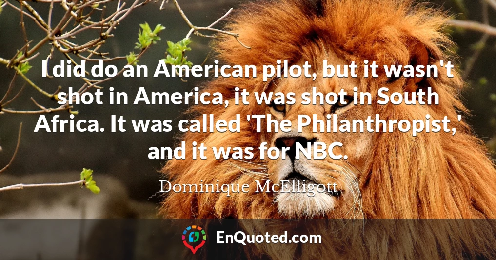 I did do an American pilot, but it wasn't shot in America, it was shot in South Africa. It was called 'The Philanthropist,' and it was for NBC.