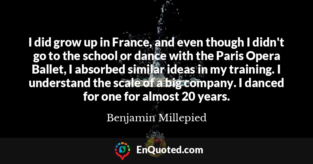I did grow up in France, and even though I didn't go to the school or dance with the Paris Opera Ballet, I absorbed similar ideas in my training. I understand the scale of a big company. I danced for one for almost 20 years.