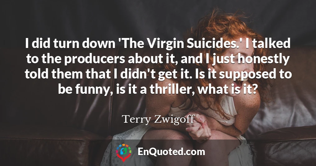 I did turn down 'The Virgin Suicides.' I talked to the producers about it, and I just honestly told them that I didn't get it. Is it supposed to be funny, is it a thriller, what is it?