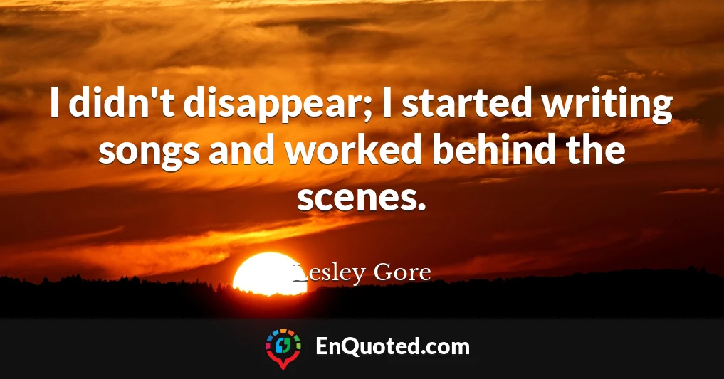 I didn't disappear; I started writing songs and worked behind the scenes.