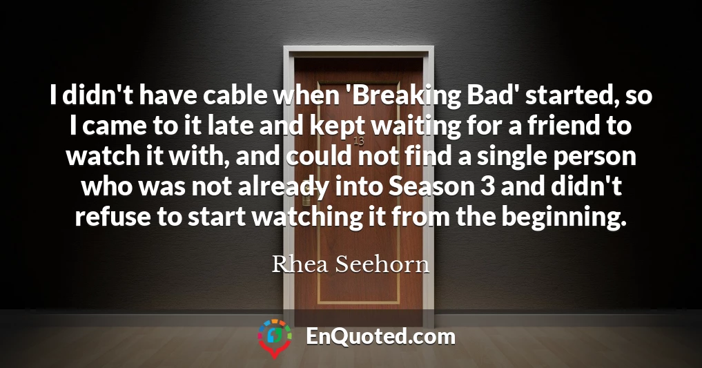 I didn't have cable when 'Breaking Bad' started, so I came to it late and kept waiting for a friend to watch it with, and could not find a single person who was not already into Season 3 and didn't refuse to start watching it from the beginning.