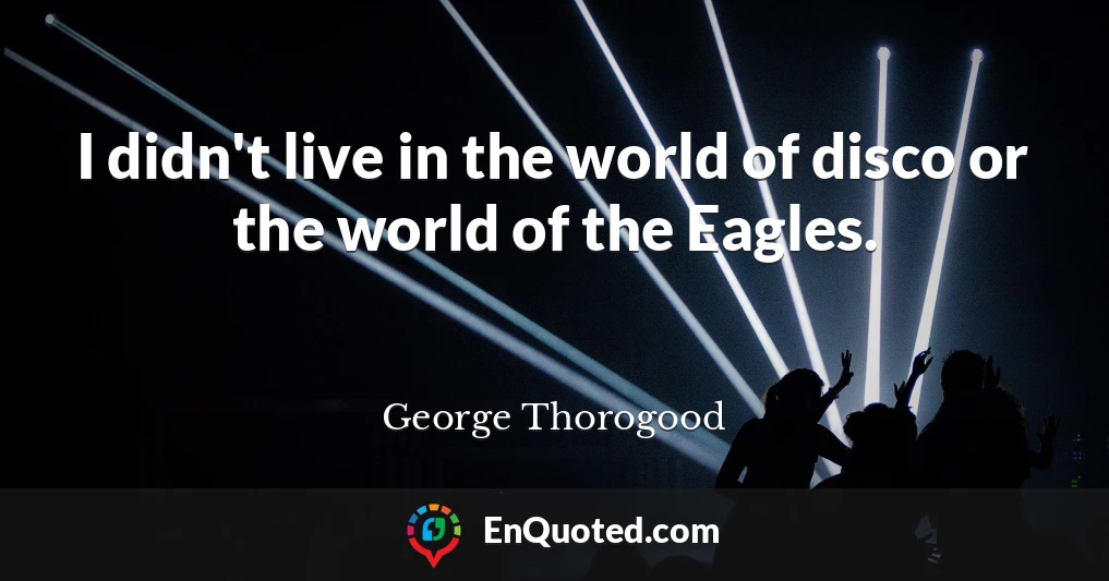 I didn't live in the world of disco or the world of the Eagles.