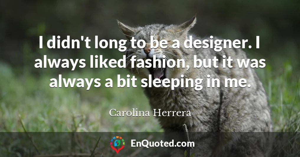 I didn't long to be a designer. I always liked fashion, but it was always a bit sleeping in me.