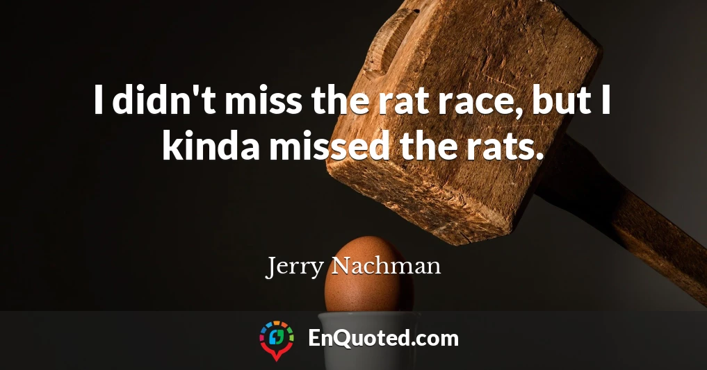 I didn't miss the rat race, but I kinda missed the rats.
