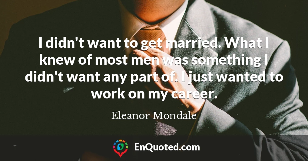 I didn't want to get married. What I knew of most men was something I didn't want any part of. I just wanted to work on my career.