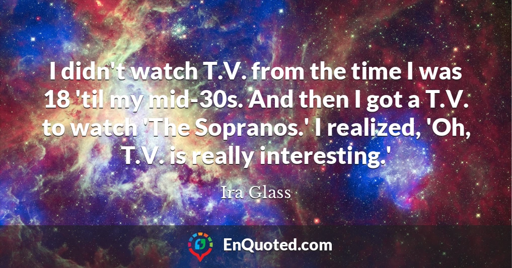 I didn't watch T.V. from the time I was 18 'til my mid-30s. And then I got a T.V. to watch 'The Sopranos.' I realized, 'Oh, T.V. is really interesting.'