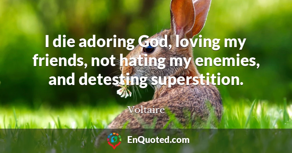 I die adoring God, loving my friends, not hating my enemies, and detesting superstition.