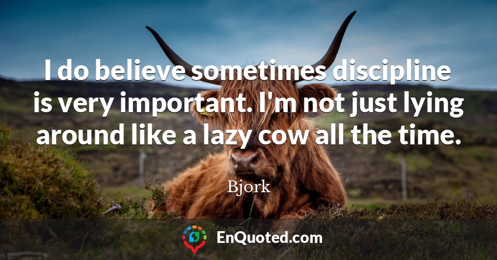 I do believe sometimes discipline is very important. I'm not just lying around like a lazy cow all the time.