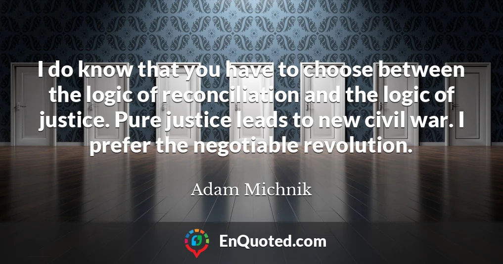 I do know that you have to choose between the logic of reconciliation and the logic of justice. Pure justice leads to new civil war. I prefer the negotiable revolution.