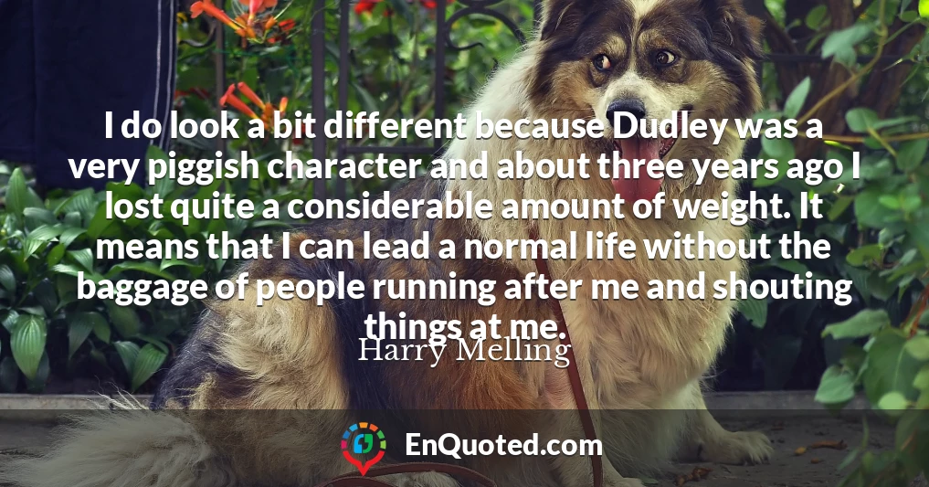 I do look a bit different because Dudley was a very piggish character and about three years ago I lost quite a considerable amount of weight. It means that I can lead a normal life without the baggage of people running after me and shouting things at me.
