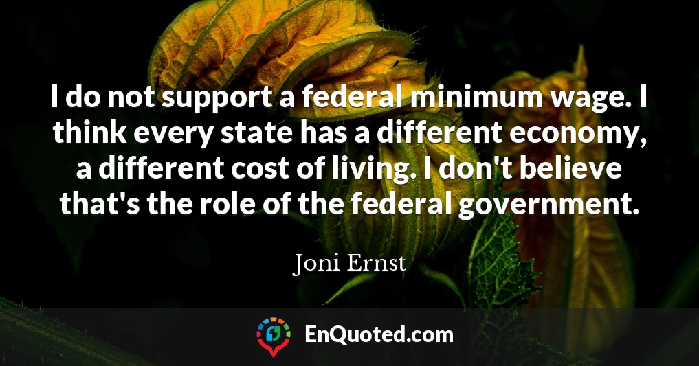I do not support a federal minimum wage. I think every state has a different economy, a different cost of living. I don't believe that's the role of the federal government.