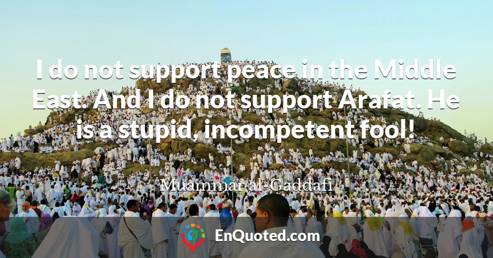 I do not support peace in the Middle East. And I do not support Arafat. He is a stupid, incompetent fool!