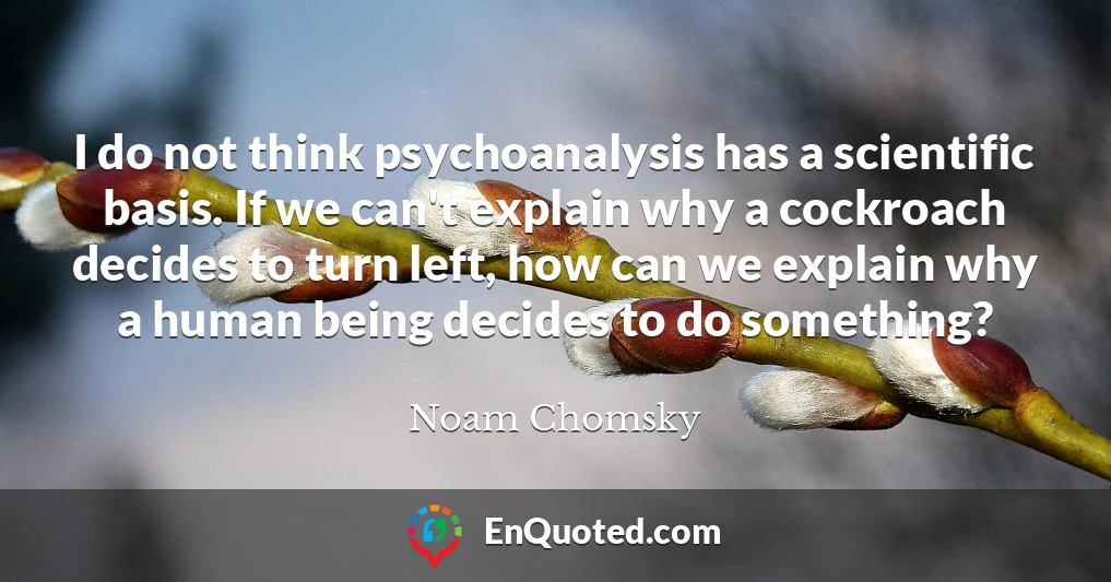 I do not think psychoanalysis has a scientific basis. If we can't explain why a cockroach decides to turn left, how can we explain why a human being decides to do something?