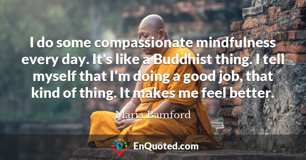 I do some compassionate mindfulness every day. It's like a Buddhist thing. I tell myself that I'm doing a good job, that kind of thing. It makes me feel better.