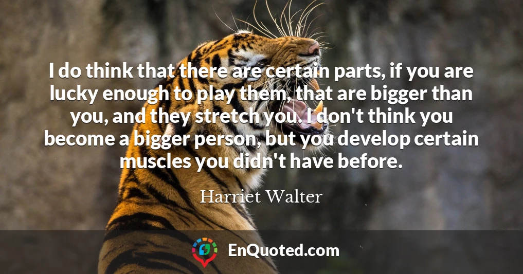 I do think that there are certain parts, if you are lucky enough to play them, that are bigger than you, and they stretch you. I don't think you become a bigger person, but you develop certain muscles you didn't have before.