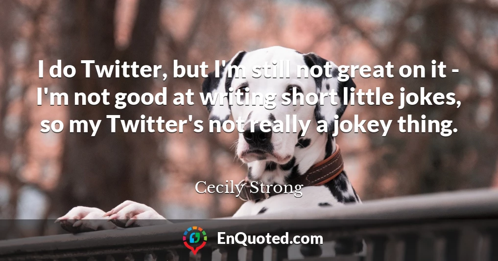 I do Twitter, but I'm still not great on it - I'm not good at writing short little jokes, so my Twitter's not really a jokey thing.