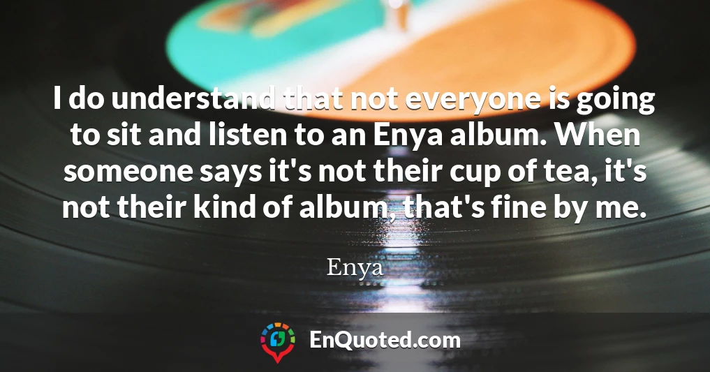I do understand that not everyone is going to sit and listen to an Enya album. When someone says it's not their cup of tea, it's not their kind of album, that's fine by me.