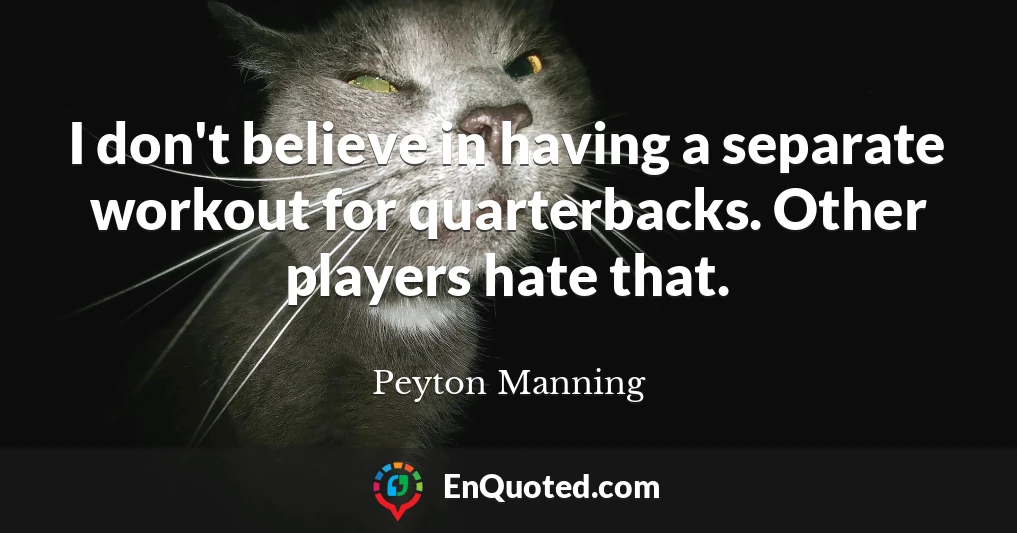 I don't believe in having a separate workout for quarterbacks. Other players hate that.