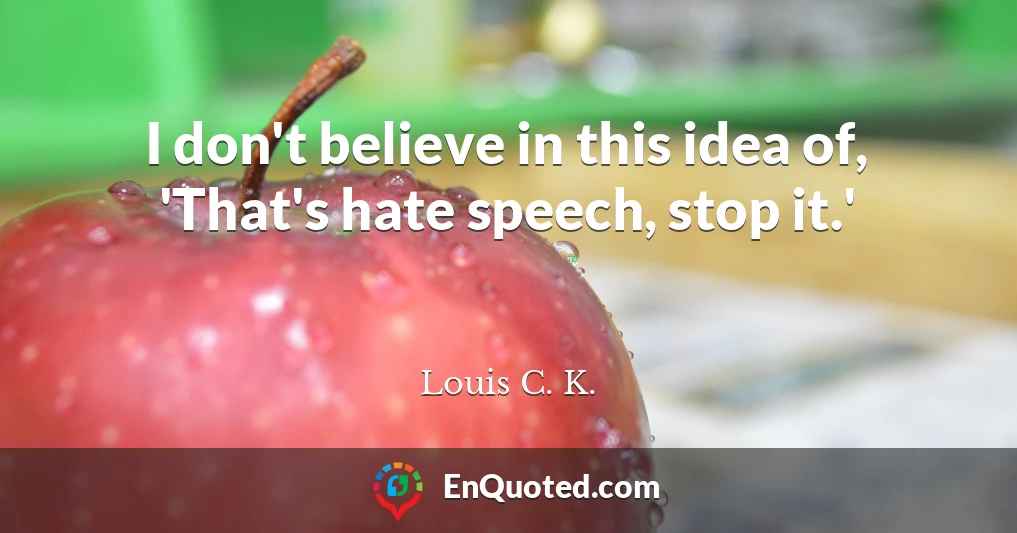 I don't believe in this idea of, 'That's hate speech, stop it.'
