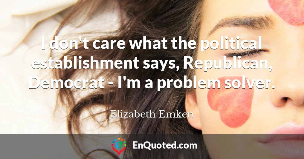 I don't care what the political establishment says, Republican, Democrat - I'm a problem solver.