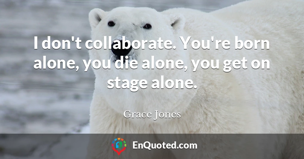 I don't collaborate. You're born alone, you die alone, you get on stage alone.