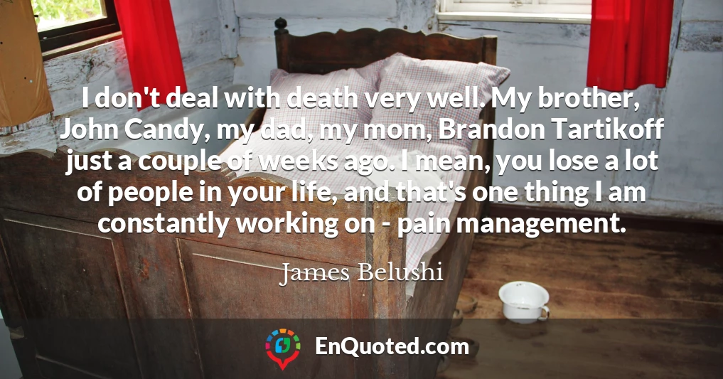 I don't deal with death very well. My brother, John Candy, my dad, my mom, Brandon Tartikoff just a couple of weeks ago. I mean, you lose a lot of people in your life, and that's one thing I am constantly working on - pain management.