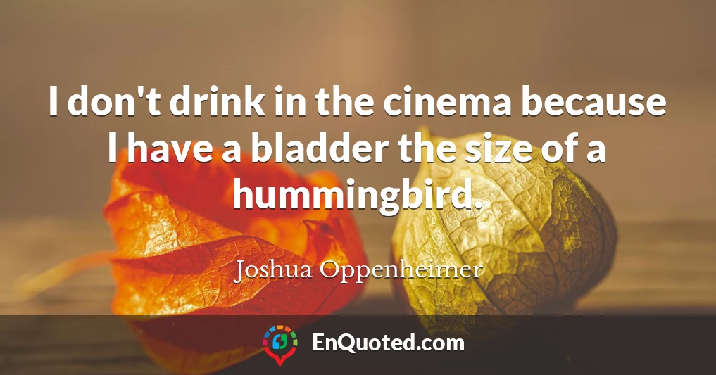 I don't drink in the cinema because I have a bladder the size of a hummingbird.
