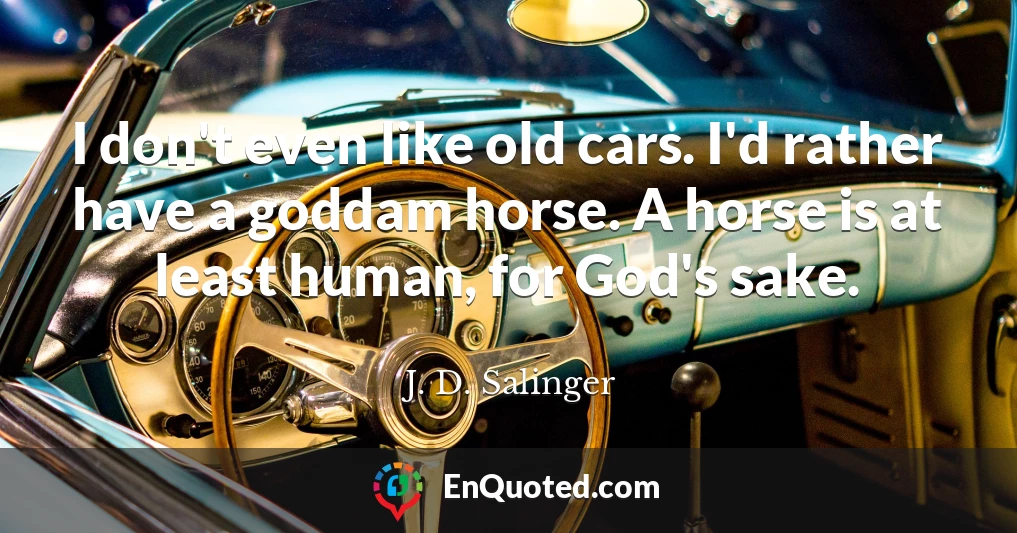 I don't even like old cars. I'd rather have a goddam horse. A horse is at least human, for God's sake.