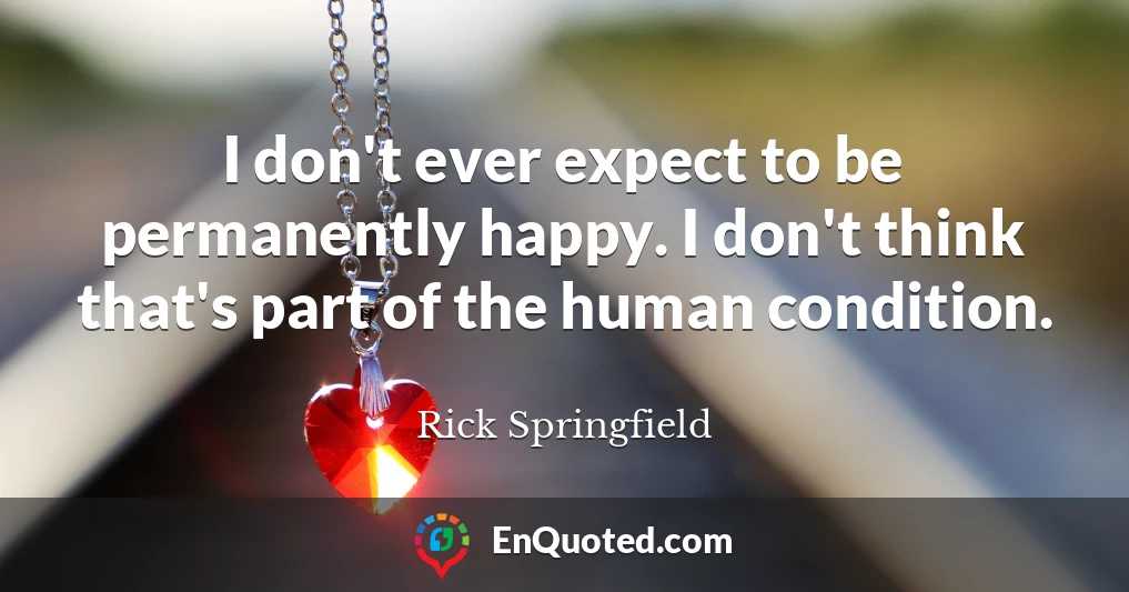 I don't ever expect to be permanently happy. I don't think that's part of the human condition.