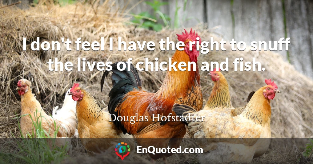 I don't feel I have the right to snuff the lives of chicken and fish.