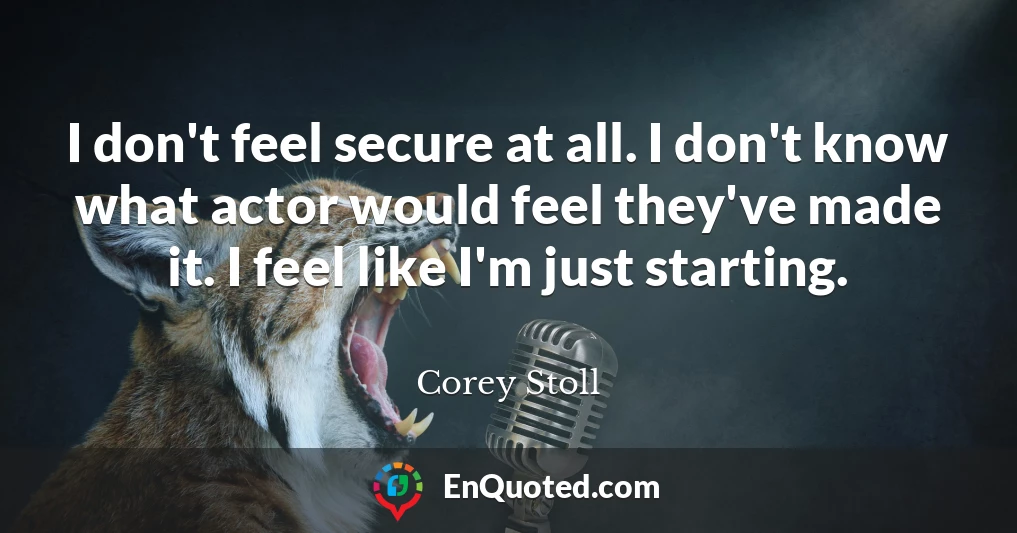 I don't feel secure at all. I don't know what actor would feel they've made it. I feel like I'm just starting.